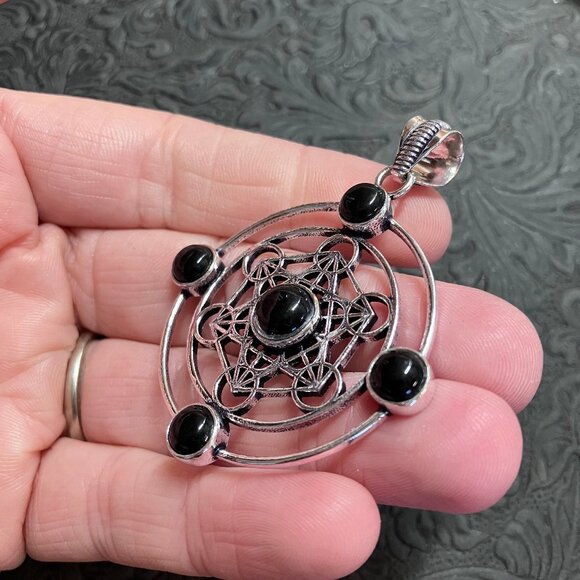 Black Obsidian Metratrons Cube Sacred Geometry Pendant Stone Crystal Jewelry - Picture 4 of 7